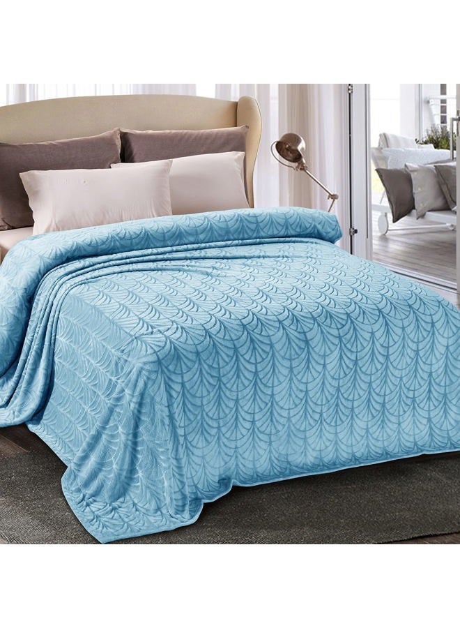 Whale Flotilla Flannel Fleece Queen Size Blanket for Bed, Soft Fluffy Velvet Bedspread Coverlet with Decorative Vintage Pattern for All Season, Warm and Lightweight, 90x90 Inch, Stone Blue - Image 1