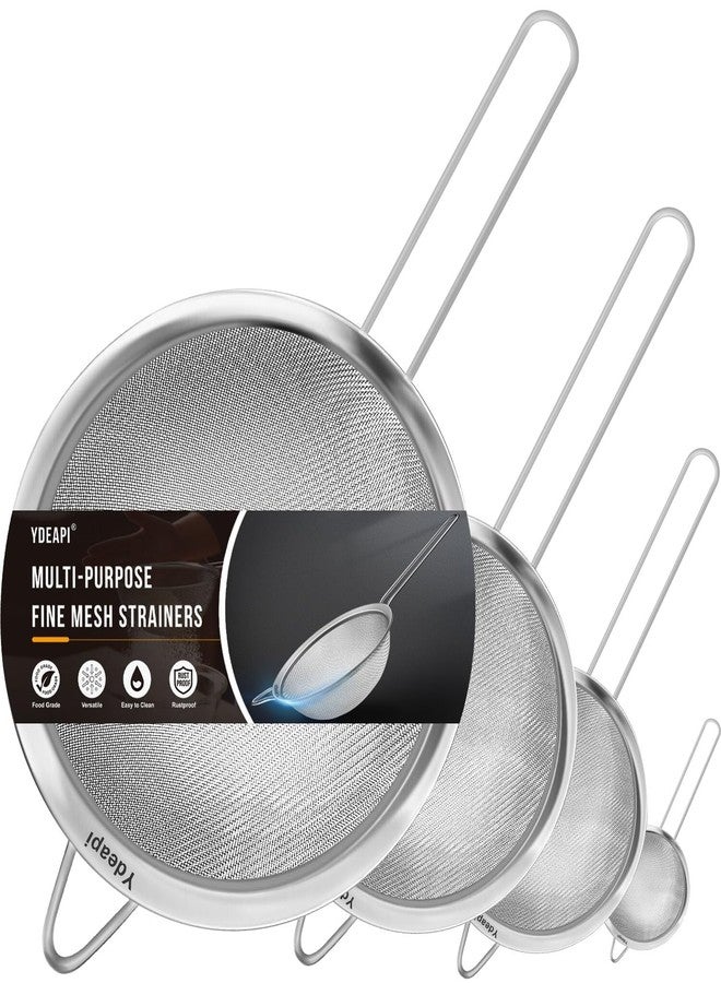 Ydeapi Fine Mesh Strainer, Stainless Steel Kitchen Strainers with Sturdy Handle, Set of 4 Metal Sieve for Food, Rice, Quinoa, Tea - 8.6", 6.3", 4.6", 2.7" - Image 1