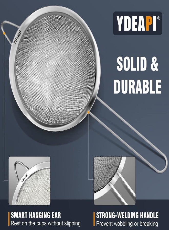Ydeapi Fine Mesh Strainer, Stainless Steel Kitchen Strainers with Sturdy Handle, Set of 4 Metal Sieve for Food, Rice, Quinoa, Tea - 8.6", 6.3", 4.6", 2.7" - Image 3