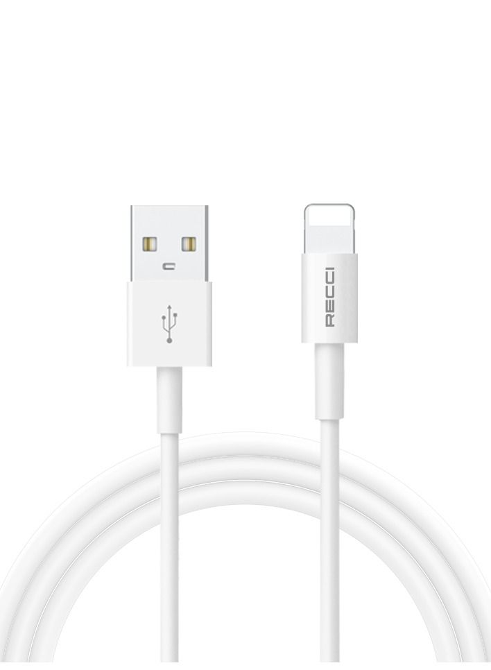 Recci Cable Lightning fast charging and data transmission, silicone, with USB to Lightning port that supports the fast charging feature, compatible with all devices with a Lightning port,150cm, white - Image 1