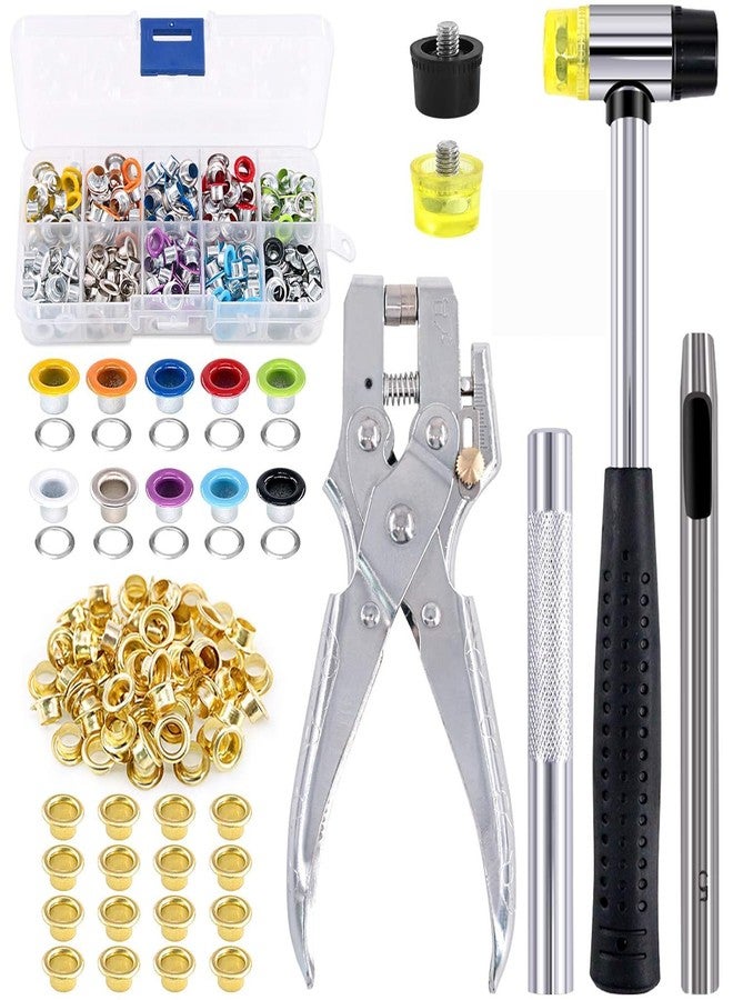 Do It Yourself 1000 Pcs, Do It YourSelf 10 Colors 3/16 inch Metal Grommets Kit with Installation Tools, Eyelet Hole Punch Pliers and Soft Mallet with 1000Pcs Gold Grommets, Metal Eyelets Kits Shoe Eyelets (1000) - Image 1