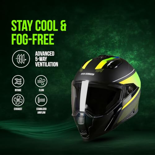 TVS Racing Anti Matter FullFace Helmet for Bike & Motorcycle Riders-DOT & ISI Certified-Lightweight ABS Shell, UV Resistant-Ventilated Comfort Liner,Quick-Release Visor &Chin Strap(Matt Black Green/M) - Image 4