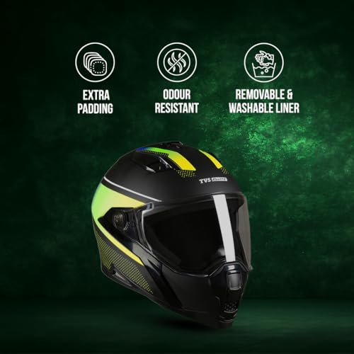 TVS Racing Anti Matter FullFace Helmet for Bike & Motorcycle Riders-DOT & ISI Certified-Lightweight ABS Shell, UV Resistant-Ventilated Comfort Liner,Quick-Release Visor &Chin Strap(Matt Black Green/M) - Image 5