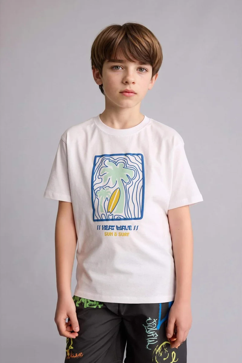 ديفاكتو Boy New Regular Fit Printed Short Sleeve T-Shirt