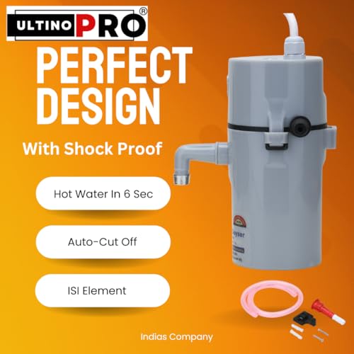 UltinoPro Instant Water Geyser 1L | Portable Electric Water Heater for Bathroom, Kitchen, Salon, Clinic, Office, Lab & Home Use | ABS Body | Energy Efficient (Grey/Geyser) - Image 4