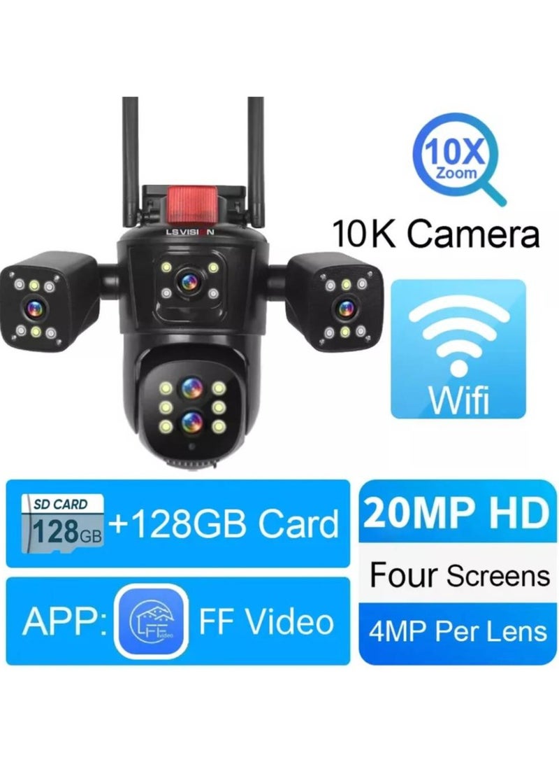 LS Vision 20MP WiFi IP Camera Network Camera Outdoor 10X Optical Zoom Four Screens Five Lens PTZ Auto Tracking Waterproof CCTV Camera With 128GB Card  - Image 1