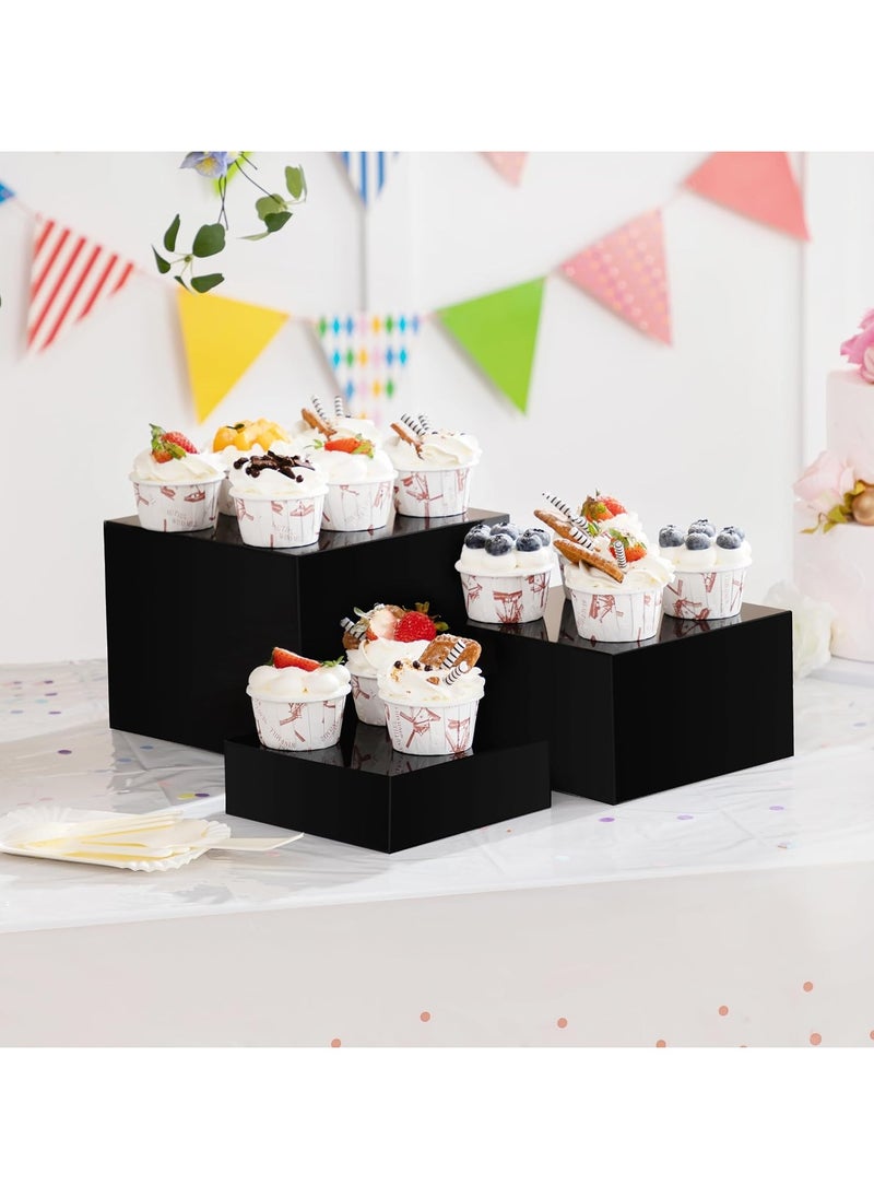 TPGP - Buffet Risers, Food Risers for Buffet Table, 3PCS Black Acrylic Cube Display Nesting Risers with Hollow Bottoms, Food Display Risers Acrylic Boxes Stand Shelf for Catering Dessert - Image 1