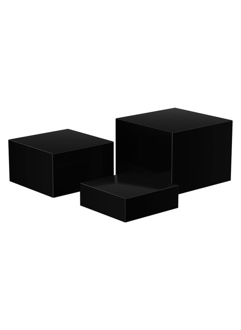 Buffet Risers, Food Risers for Buffet Table, 3PCS Black Acrylic Cube Display Nesting Risers with Hollow Bottoms, Food Display Risers Acrylic Boxes Stand Shelf for Catering Dessert