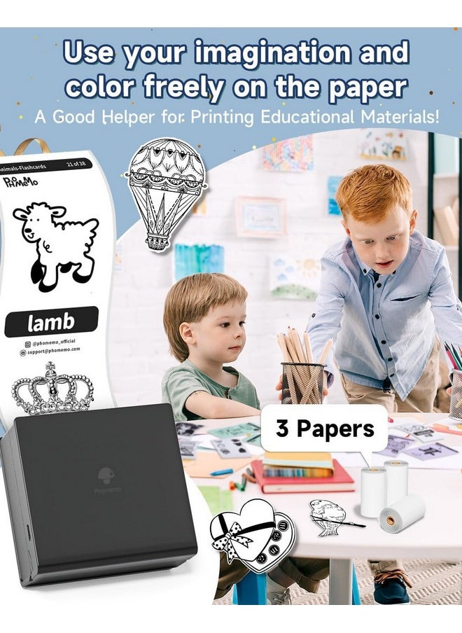 phomemo Phomemo M02 Sticker Printer- Thermal Bluetooth Mini Phone Printer with 3 Rolls Paper, for DIY Creation, Study Notes, Memo, List, Work Plan, Gift, Black  - Image 4