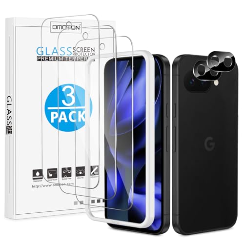 OMOTON 3+2 Pack for Google Pixel 9a Screen Protector, 3 Pack Tempered Glass Screen Protector with 2 Pack Camera Lens Protector for Pixel 9A 6.3 inch 2025 Release, Case Friendly/Fingerprint Support - Image 1