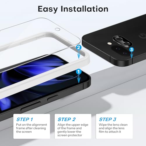 OMOTON 3+2 Pack for Google Pixel 9a Screen Protector, 3 Pack Tempered Glass Screen Protector with 2 Pack Camera Lens Protector for Pixel 9A 6.3 inch 2025 Release, Case Friendly/Fingerprint Support - Image 4