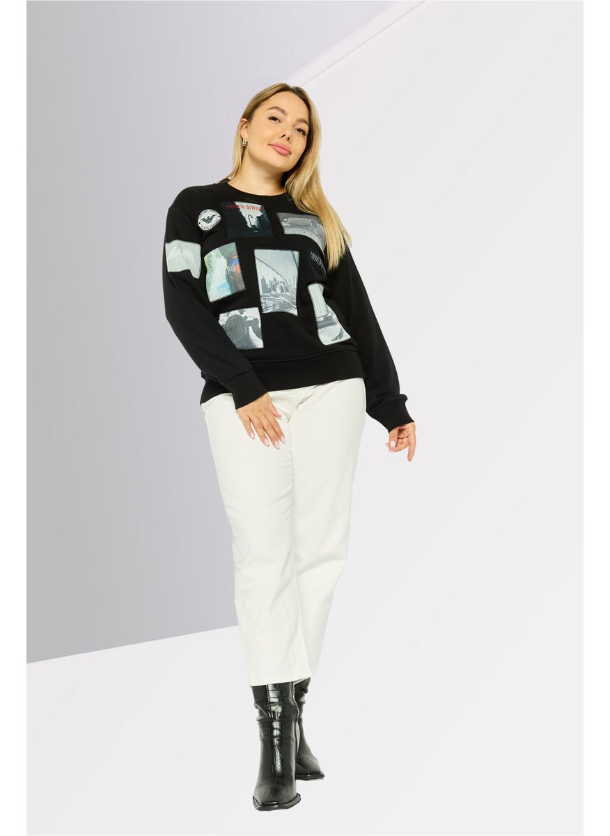 EMPORIO ARMANI Women Crew Neck Graphic Long Sleeve Sweatshirt, Black  - Image 2