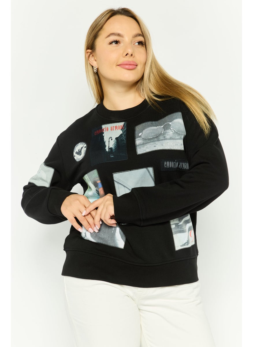EMPORIO ARMANI Women Crew Neck Graphic Long Sleeve Sweatshirt, Black  - Image 1