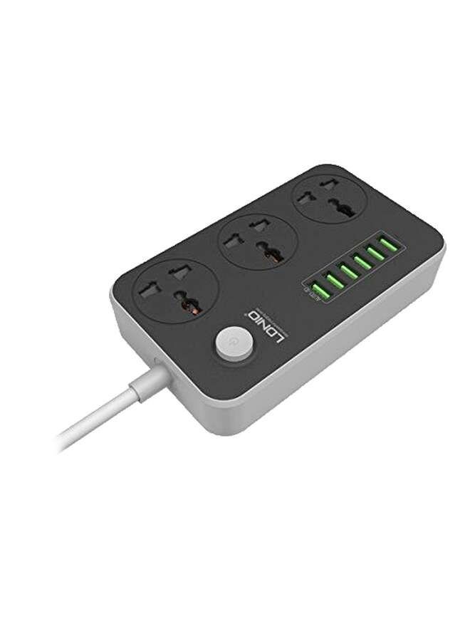 3-Outlet Surge Protector Power Strip With 6-USB Port Adapter Grey 2500watts  - Image 1