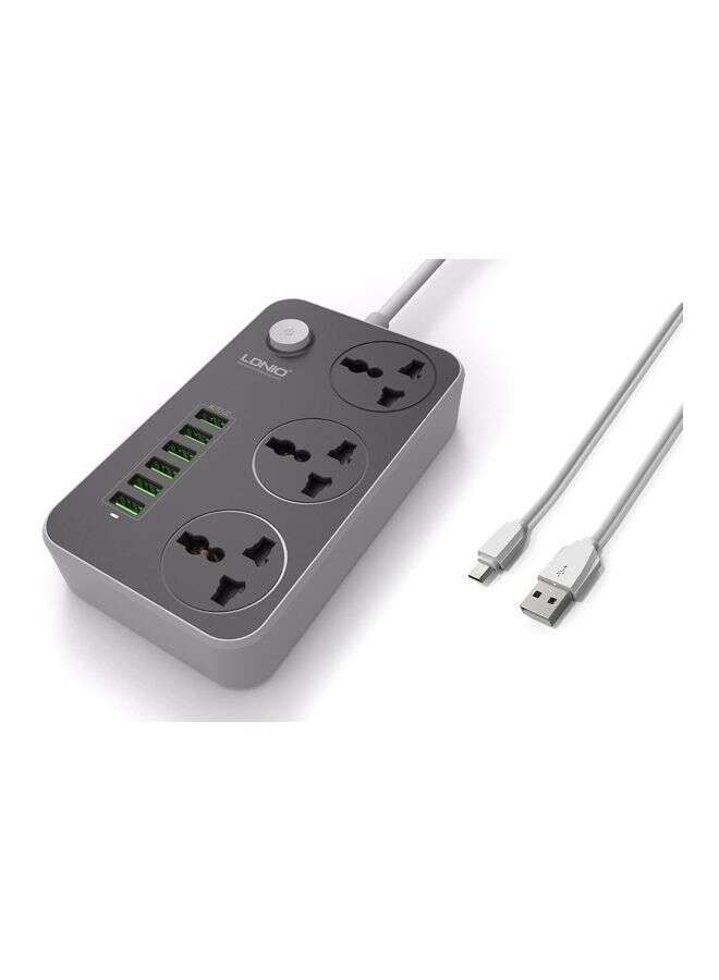 3-Outlet Surge Protector Power Strip With 6-USB Port Adapter Grey 2500watts  - Image 3