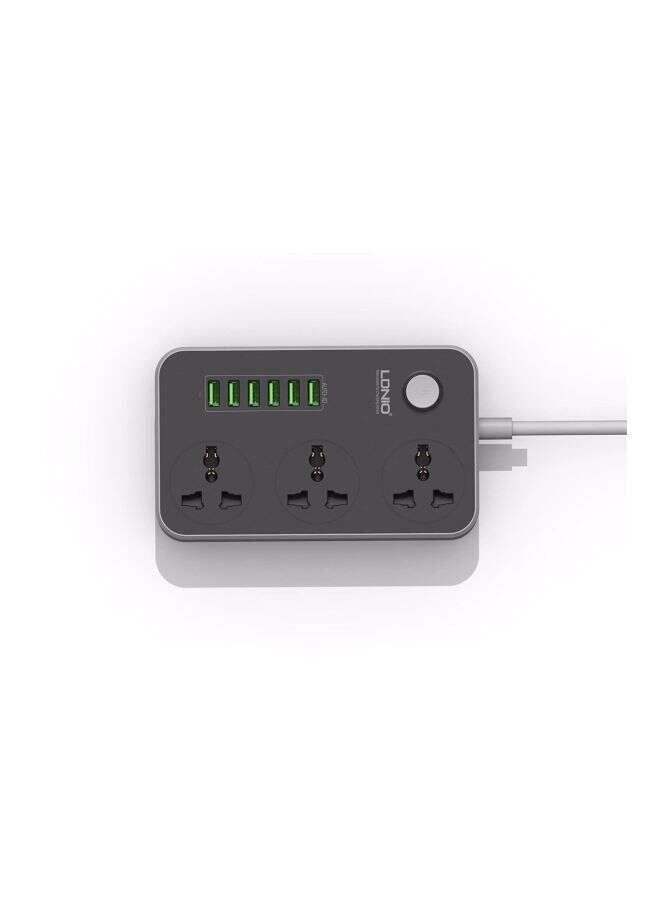 3-Outlet Surge Protector Power Strip With 6-USB Port Adapter Grey 2500watts  - Image 2