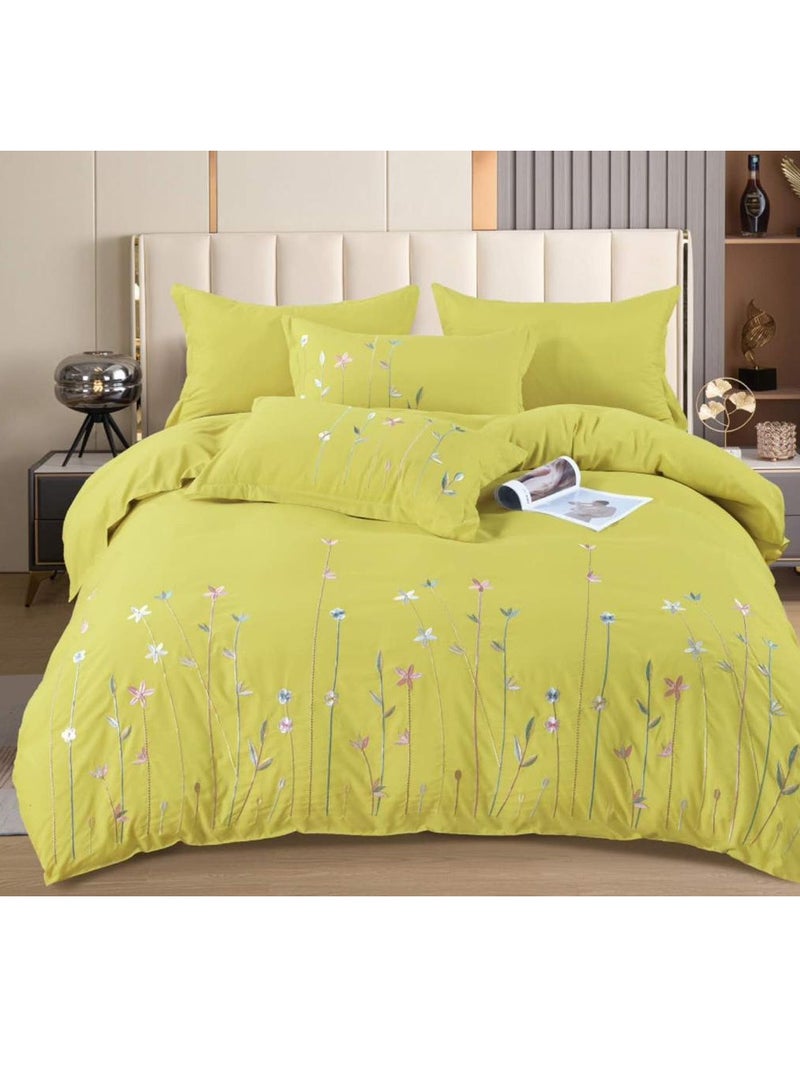 King Size Stylish Comforter Set, 100% Cotton Multicolor, Fitted Bedsheet 6Pcs set, 220x240cm 
