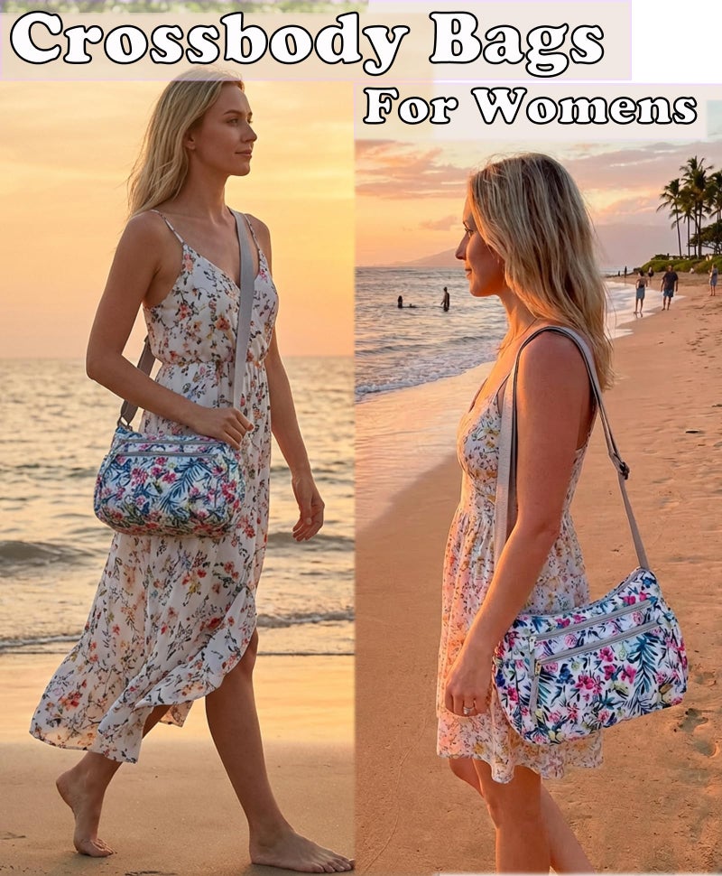 Wytidian Crossbody Bags for Women Waterproof Nylon Shoulder Bag Roomy Multiple Pockets Messenger Purses Handbags (Leaf Floral 04) - Image 2