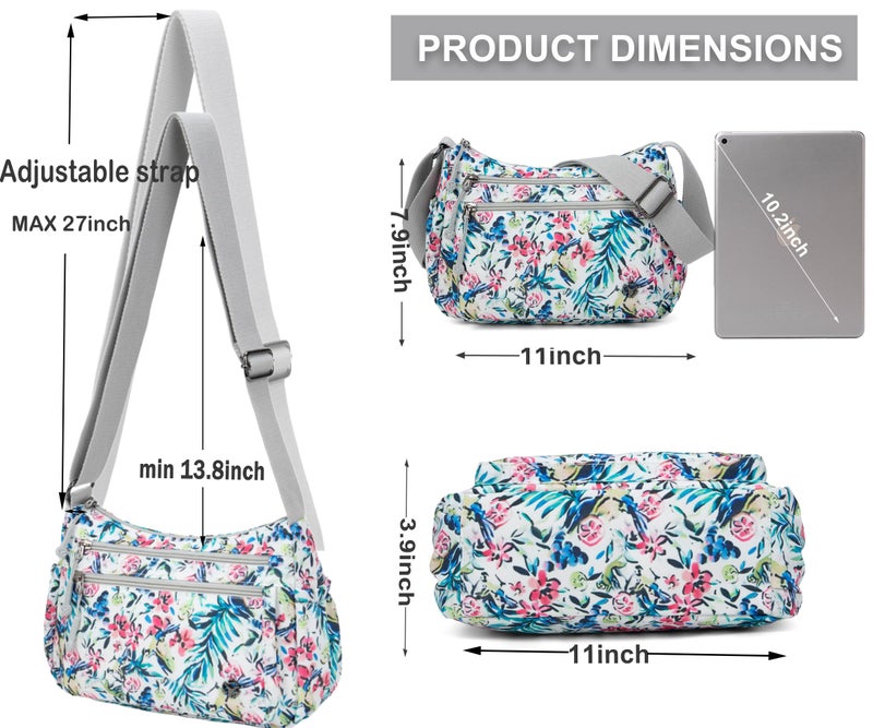 Wytidian Crossbody Bags for Women Waterproof Nylon Shoulder Bag Roomy Multiple Pockets Messenger Purses Handbags (Leaf Floral 04) - Image 4