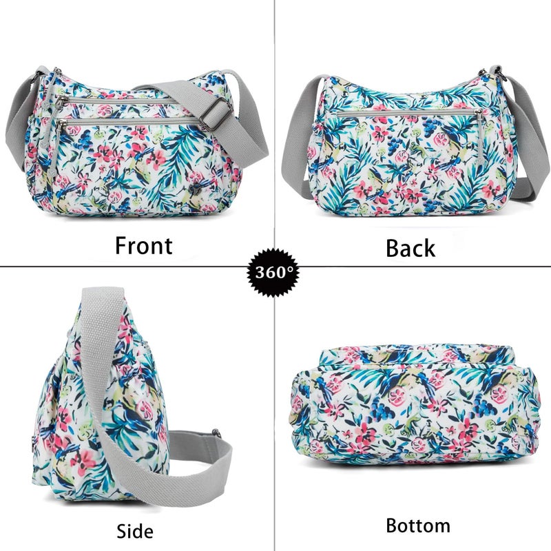 Wytidian Crossbody Bags for Women Waterproof Nylon Shoulder Bag Roomy Multiple Pockets Messenger Purses Handbags (Leaf Floral 04) - Image 3