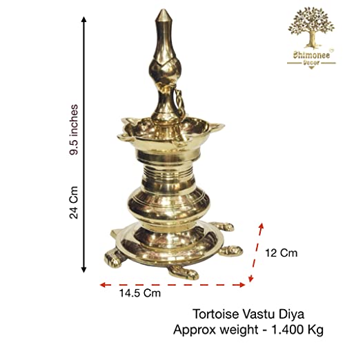 Bhimonee Decor | Pure Brass Vastu Table Diya | Diya on Tortoise Base | 9.5 Inches | Brass | Pack of 1 Piece | Traditional Home Decor - Image 2