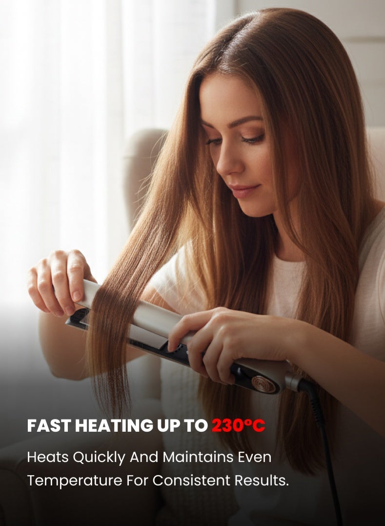 Ogera Professional Hair Straightener – 45W Power, Ceramic-Coated Floating Plates, Digital Temperature Display, Fast Heating up to 230°C, Smooth & Shiny Styling for All Hair Types – Model OG2301HST, Silver & Black - Image 3