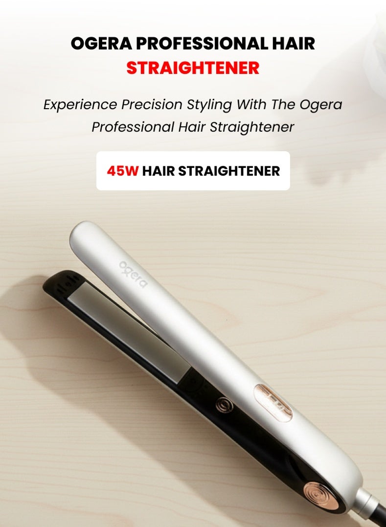 Ogera Professional Hair Straightener – 45W Power, Ceramic-Coated Floating Plates, Digital Temperature Display, Fast Heating up to 230°C, Smooth & Shiny Styling for All Hair Types – Model OG2301HST, Silver & Black - Image 1