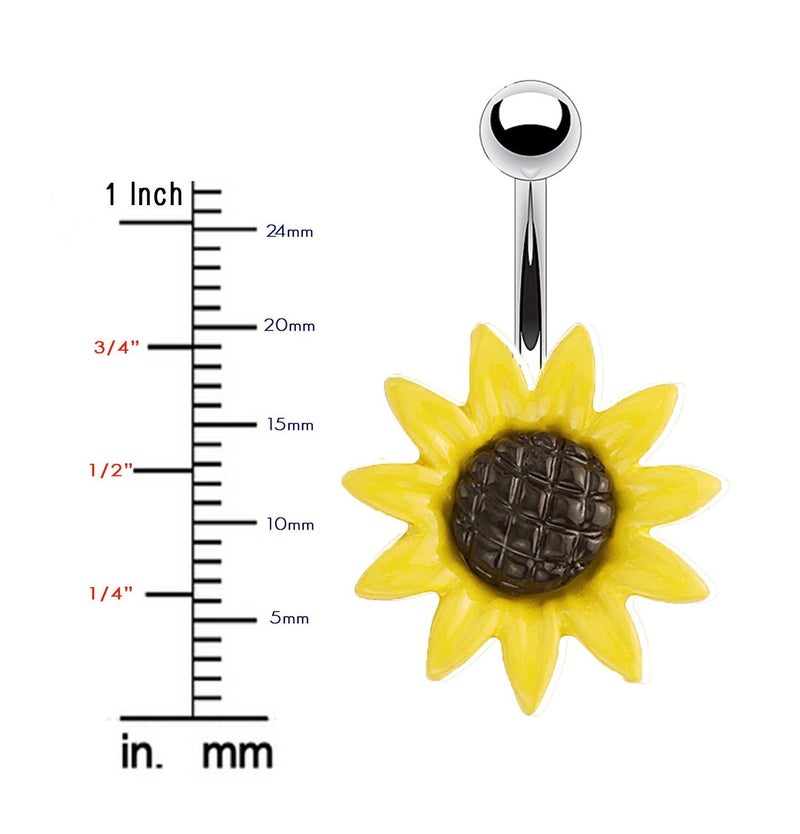 CrazyPiercing Stunning Sunflower Belly Button Ring 14 Gauge (Yellow) - Image 2