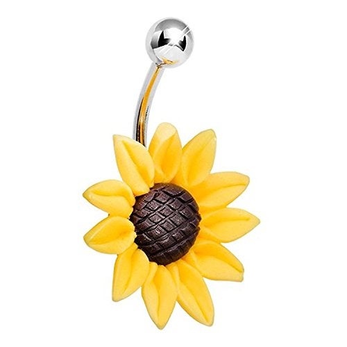 CrazyPiercing Stunning Sunflower Belly Button Ring 14 Gauge (Yellow) - Image 3