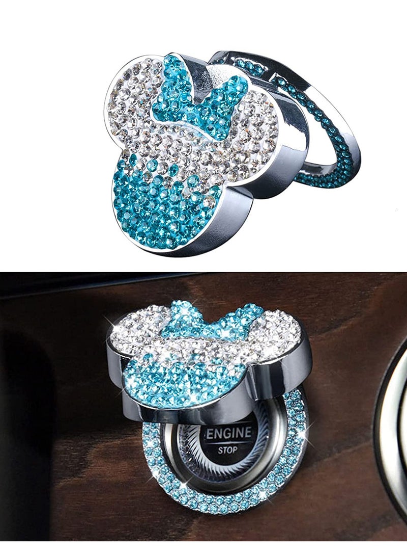 Barakah Car C ute Push to Start bu tton Cover Accessories, Blue Crystal Rhinestones Car Engine Start Stop bu tton Cover, Bling Car Decoration Interior Sticker for Women Girl - Image 1