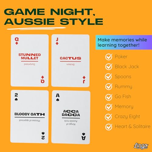 LINGO Aussie Lingo Playing Cards Travel Flashcards Learn Aussie Slang Vocabulary in A Fun Easy Way 52 Essential Translations - Image 5