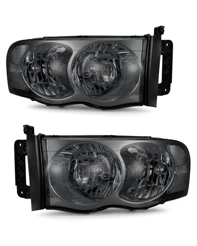 ADCARLIGHTS Headlight Assembly for 2002-2005 Dodge Ram 1500/2003-2005 Ram 2500 3500 Clear Lens Smoke Housing with Clear Reflector Headlamp Replacement LH+RH（W/O Bulbs） - Image 1