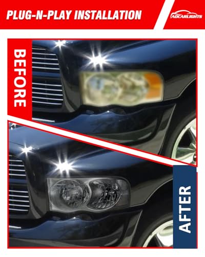 ADCARLIGHTS Headlight Assembly for 2002-2005 Dodge Ram 1500/2003-2005 Ram 2500 3500 Clear Lens Smoke Housing with Clear Reflector Headlamp Replacement LH+RH（W/O Bulbs） - Image 5