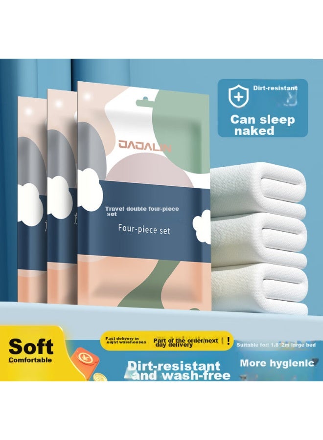 JAJALIN Jajalin Disposable Four-piece Bedding Set For Double Bed, Including Bed Sheet, Duvet Cover, Pillowcases, Hotel Travel Supplies, Hygienic Sleeping Bag - Image 1