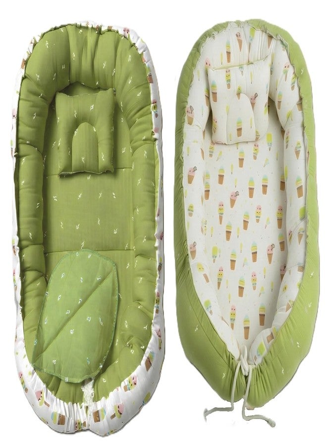 فوي دروب سرير Voidrop Baby Nest للأطفال حديثي الولادة | كرسي استرخاء قابل للعكس 2 في 1 للأطفال الرضع | سرير محمول للنوم بجانب الأم | تصميم باللونين الأخضر الفاتح والزيتوني | سرير سفر قطني ناعم للأولاد والبنات | من 0 إلى 12 شهرًا (أخضر) - Image 1