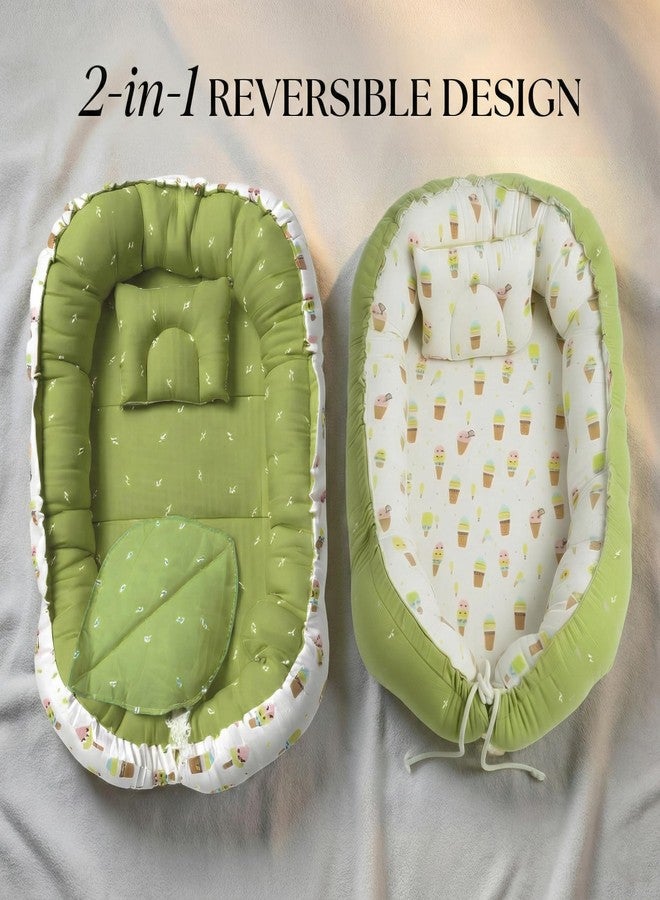 فوي دروب سرير Voidrop Baby Nest للأطفال حديثي الولادة | كرسي استرخاء قابل للعكس 2 في 1 للأطفال الرضع | سرير محمول للنوم بجانب الأم | تصميم باللونين الأخضر الفاتح والزيتوني | سرير سفر قطني ناعم للأولاد والبنات | من 0 إلى 12 شهرًا (أخضر) - Image 5