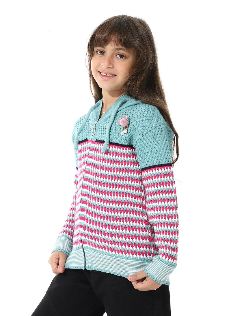 Andora Girls Hooded Neck Long Sleeve Knitted Sweater - Image 2