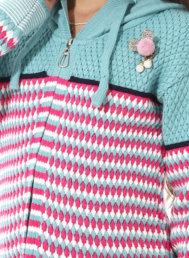 Andora Girls Hooded Neck Long Sleeve Knitted Sweater - Image 5