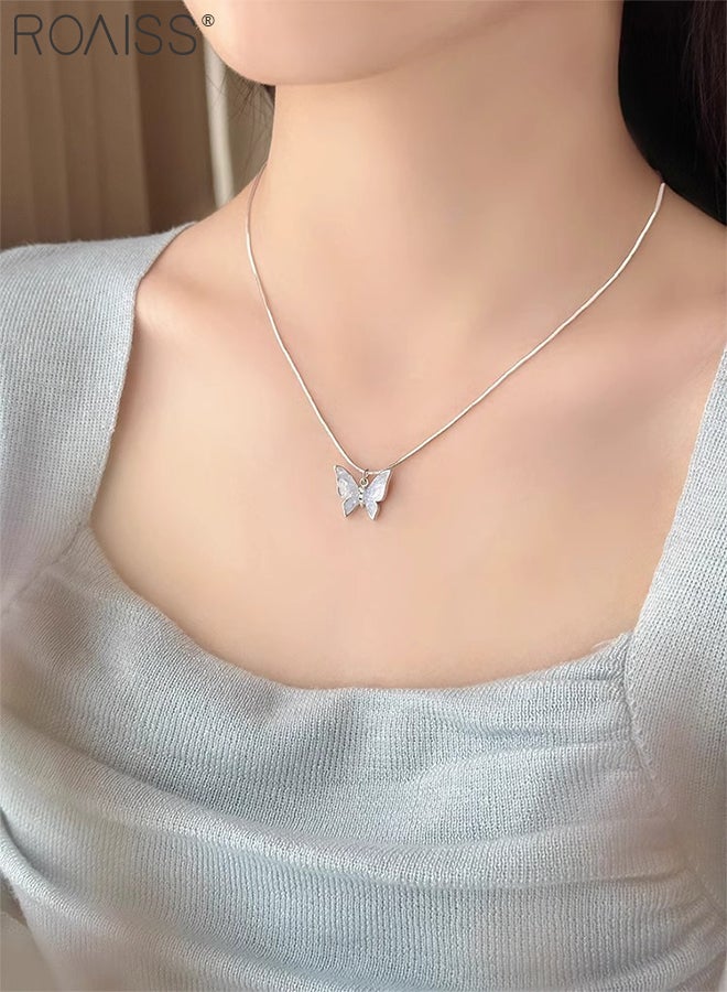 roaiss Women's Elegant 5 Pcs Jewelry Accessories Set, White Pearl Necklace, Kyanite Butterfly Pendant Necklace, Bracelet, Ring and Earrings, Suitable for Wedding, Party and Daily Use - Image 5