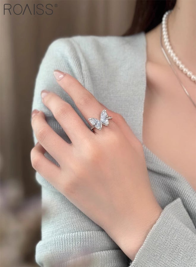 roaiss Women's Elegant 5 Pcs Jewelry Accessories Set, White Pearl Necklace, Kyanite Butterfly Pendant Necklace, Bracelet, Ring and Earrings, Suitable for Wedding, Party and Daily Use - Image 2