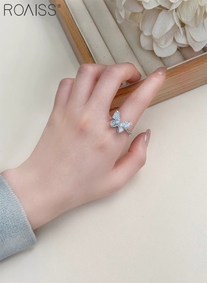 roaiss Women's Elegant 5 Pcs Jewelry Accessories Set, White Pearl Necklace, Kyanite Butterfly Pendant Necklace, Bracelet, Ring and Earrings, Suitable for Wedding, Party and Daily Use - Image 3