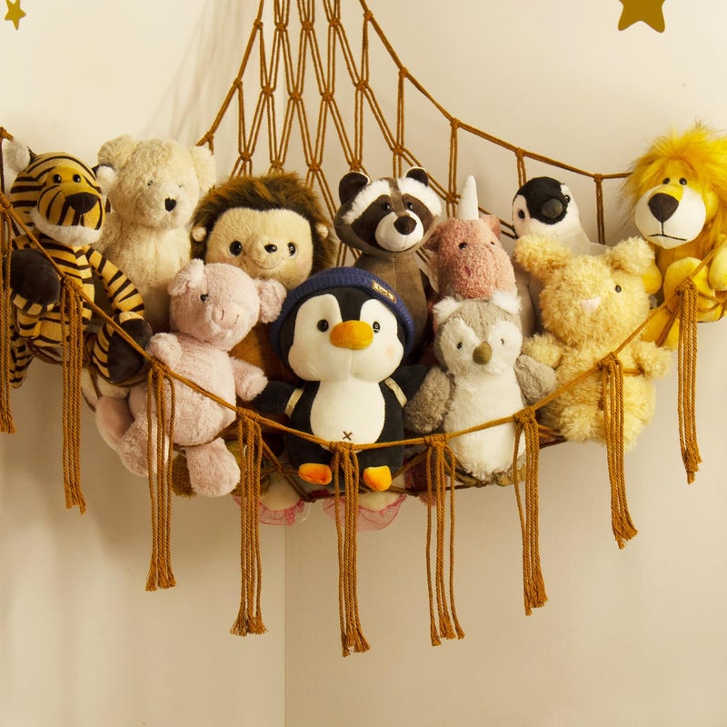mirolam Stuffed Animal Hammock-Large Stuffed Animal Net For Toys Corner-Hanging Stuff Animal Toy Storage Organizer For Plush Plushie Display Caramel Toy Storage Girl Room Bedroom Boho Nursery Decor - Image 2