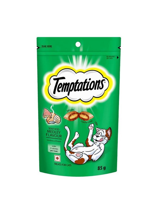 تيمبتيشنز مكافأة القطط بنكهة مزيج المأكولات البحرية - 85 جرام، قطع، للبالغين، عبوة واحدة - Image 1