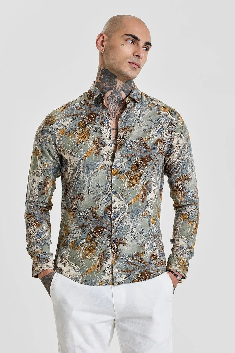 سنيتش قميص أخضر مريمي بقصة ضيقة بتصميم تجريدي