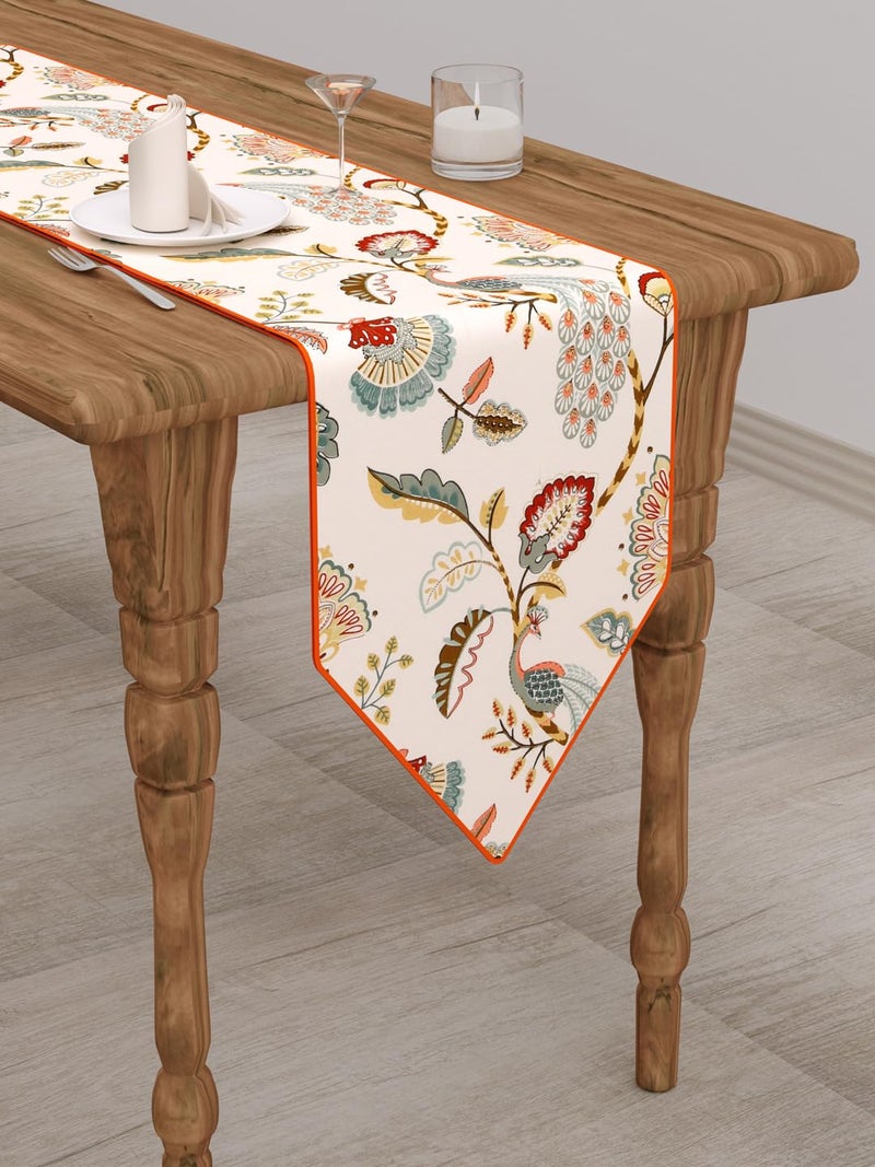 Clasiko Table Runner; 14x72 Inches; Multicolor Peacock; 300 TC Cotton Fabric; Color Fastness Guarantee - Image 1