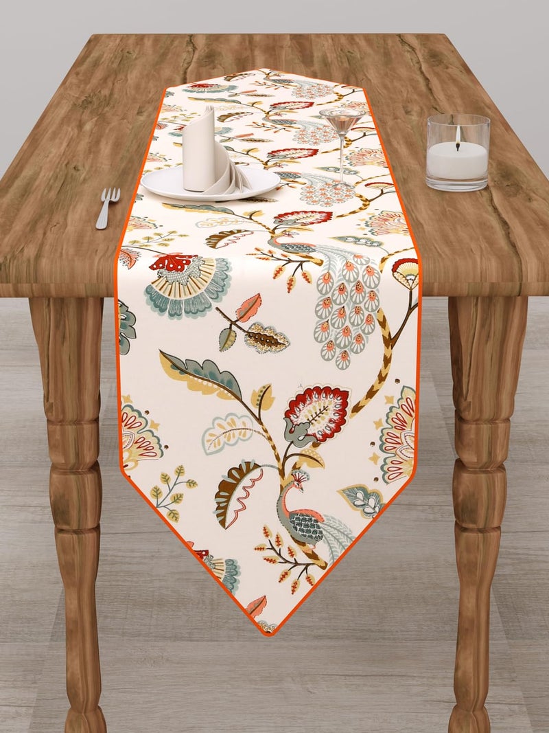 Clasiko Table Runner; 14x72 Inches; Multicolor Peacock; 300 TC Cotton Fabric; Color Fastness Guarantee - Image 2