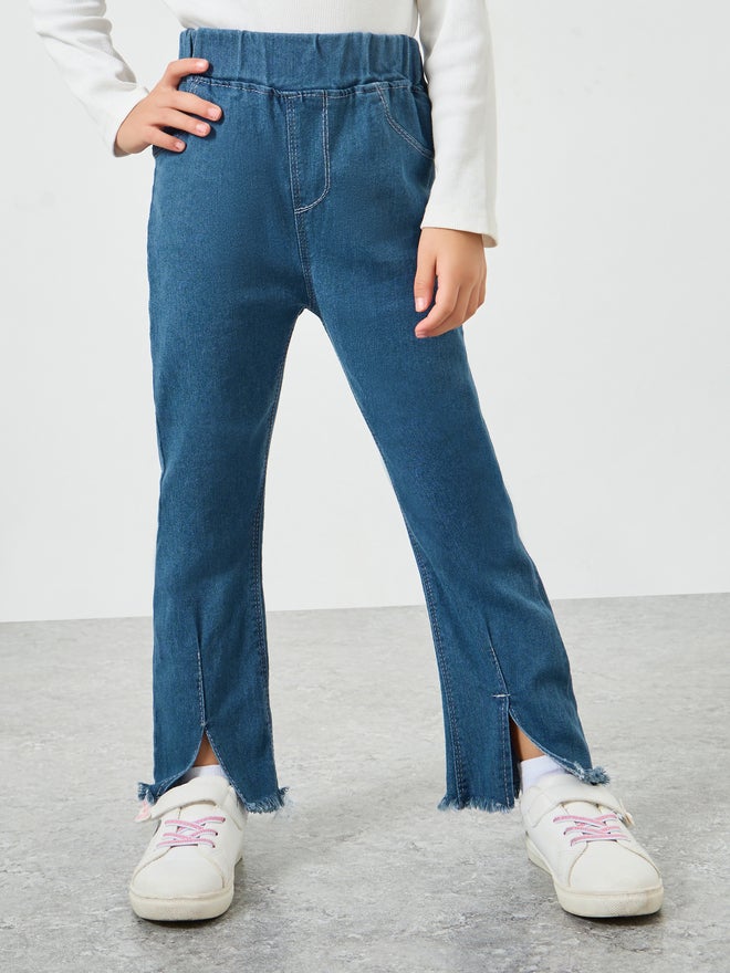 Styli Girls  Blue Flare Jeans with Slit Hem - Image 1