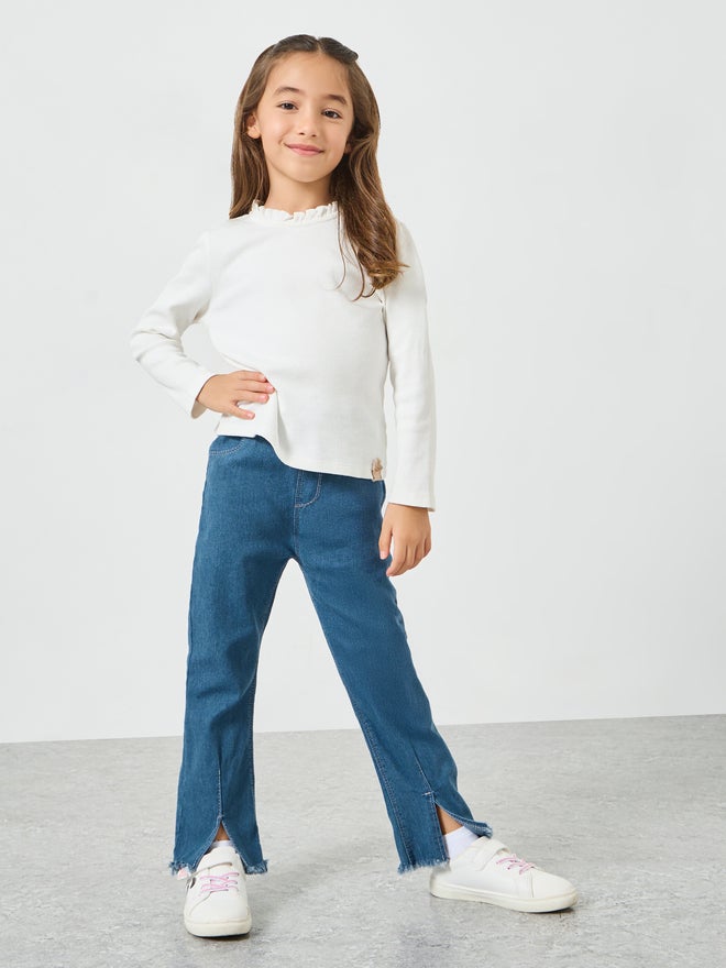 Styli Girls  Blue Flare Jeans with Slit Hem - Image 2