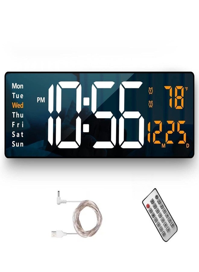 SYGNIUS Digital Wall Clock, Digital Clock Large Display, Dual Alarms, Automatic Brightness Dimmer- Easy Track The Time, Date, Day of Week and Temperature, with Remote Control (16" Rectangle White & Orenge) - Image 1