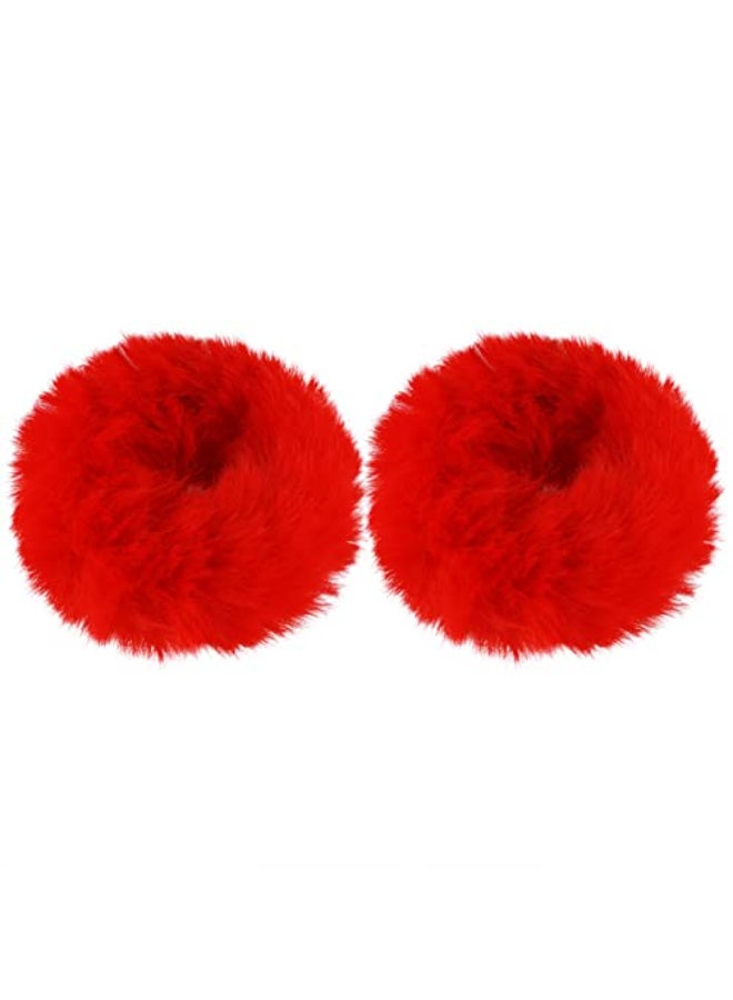 Mljsh 2 PCS Red Faux Rabbit Fur Hair Ties Soft Fuzzy Scrunchies with Elastic Band Fluffy Hair Bands for Girls Women Hair Accessories - Image 1